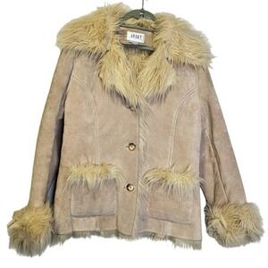 Vintage 90s Apart M Leather Penny Lane Shag Fur Coat Boho Hippie Whimsygoth